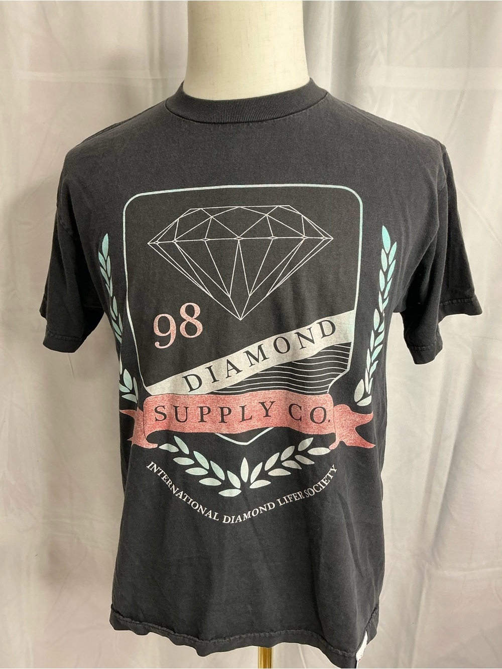 2310 - Diamond Supply Co. Black Tee with Mint & Pink Graphic